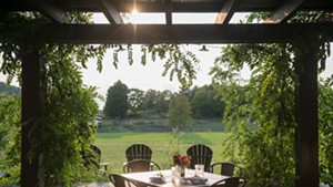 Outdoor dining at Philo Ridge Farm in late summer 2022