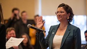 Emma Mulvaney-Stanak takes the oath of office