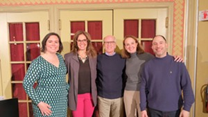 From left, Susan Evans McClure, Lindsay Kurrle, U.S. Sen. Peter Welch, Carol Dunne and Jay Wahl at the Flynn on Wednesday