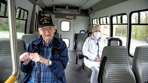 William Siple and Sandy Harris riding Rural Community Transportation's "microtransit" bus