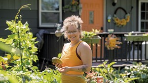 Maria Lara-Bregatta in her garden