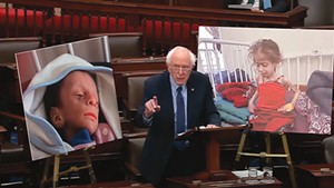 Sanders speaking on the Senate floor in April