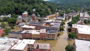 Floodwater in Downtown Montpelier in July 2023