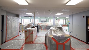 North Country Union High School's library, wrapped in plastic