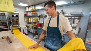 Gallus executive chef and co-owner Antonio Rentas making fresh pasta