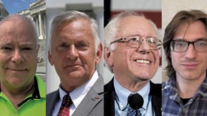 From left: Matt Hill, Gerald Malloy, Bernie Sanders, Justin Schoville