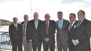 Happier Times: Congressman Peter Welch, Bill Stenger, Sen. Patrick Leahy, Sen. Bernie Sanders, governor Peter Shumlin, Ariel Quiros and William Kelly in Newport in September 2012.