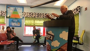 Sen Bernie Sanders (I-Vt.) speaks at the Ben & Jerry's plant in St. Albans.