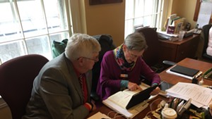 House Government Operations Committee vice chair Ron Hubert (R-Vernon) and chair Maida Townsend (D-South Burlington) going over the wording of S.8.