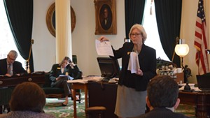 Senate Appropriations Committee chair Jane Kitchel explains the budget proposal to fellow senators Wednesday.