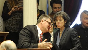 House Minority Leader Don Turner confers with House Speaker Mitzi Johnson