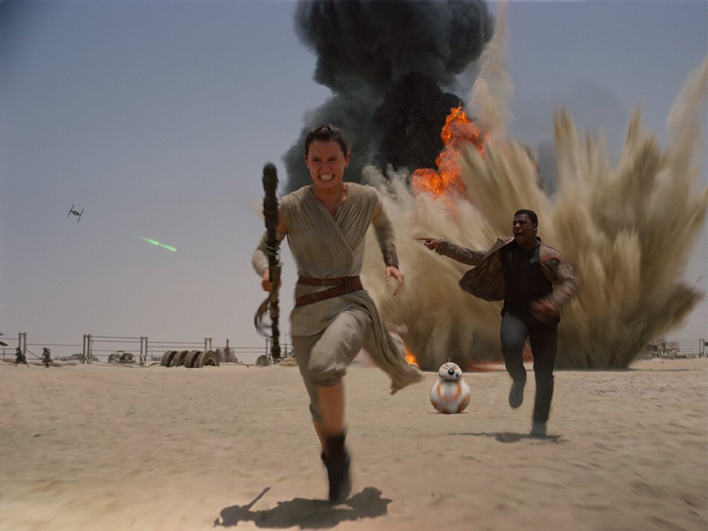 FORCE OF HABIT Ridley and Boyega lead a new generation of Star Wars characters fleeing from old threats in Abrams' Episode VII.