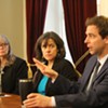 Rep. Patty McCoy, House Speaker Mitzi Johnson and Senate President Pro Tempore Tim Ashe at the Statehouse earlier this year