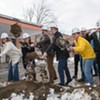 School and city officials taking part in a ceremonial groundbreaking for the new Burlington High School in March