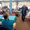 Sen. Bernie Sanders speaking with seniors at the Waterbury Area Senior Center