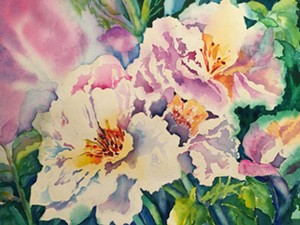 COURTESY OF EMILE A. GRUPPE GALLERY - "Peonies in Bloom," watercolor by Dena Couture