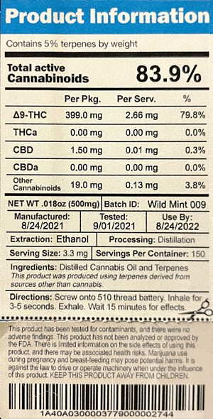 KEN PICARD ©️ SEVEN DAYS - Product information for a high-potency liquid cannabis concentrate sold in Massachusetts