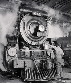 COURTESY OF MIDDLEBURY COLLEGE MUSEUM OF ART - "Locomotive Number 5145 Being Serviced in Roundhouse, St. Luc Engine Terminal, Canadian Pacific Railway, Montreal, Quebec" by David Plowden