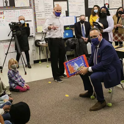 Image: U.S. Education Chief Swings By Burlington Schools, Vaccine Clinic